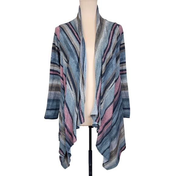Emerald Retro Stripe Large Asymmetrical Cardigan - Picture 1 of 3